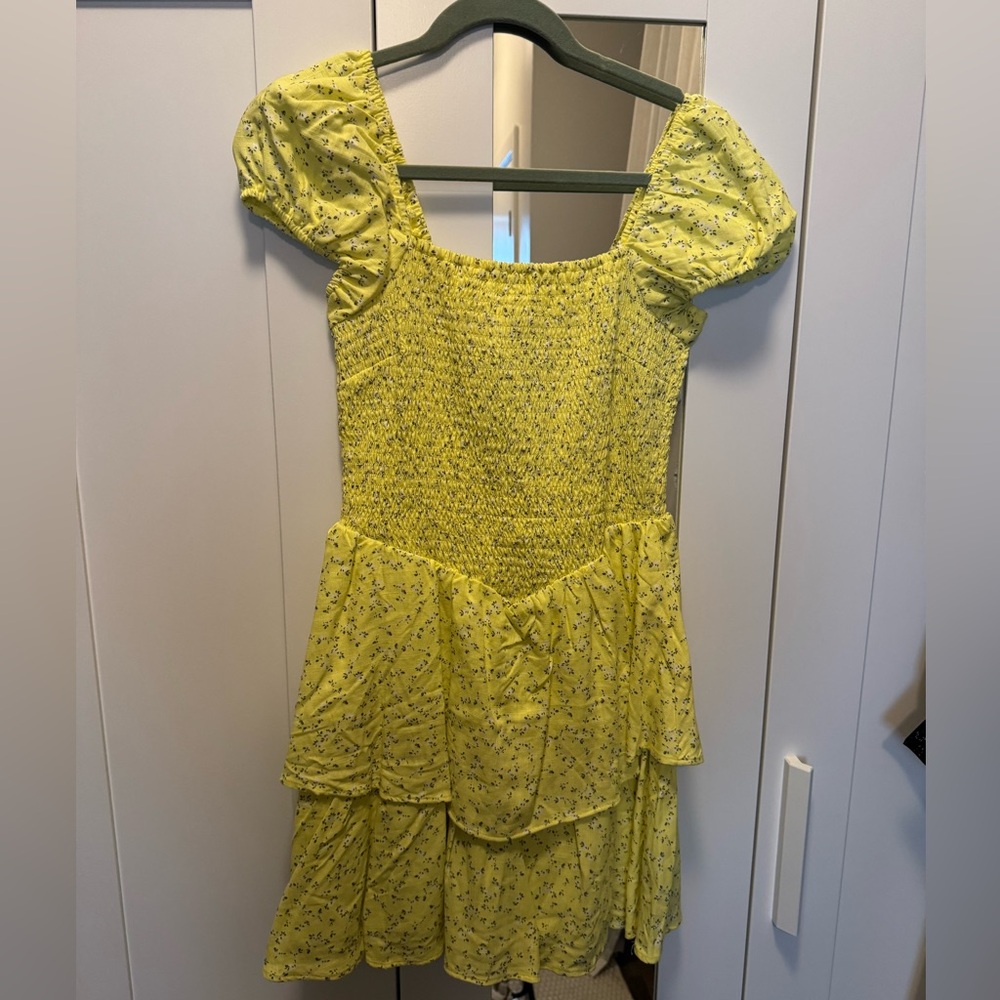 NWT H&M floral mini dress with smocked bodice, yellow, size M